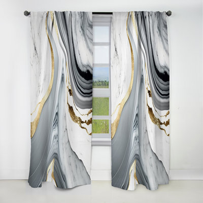 Abstract Geode Marble Waves Grey II - Abstract Curtain - Blackout Curtain - 1 Panels