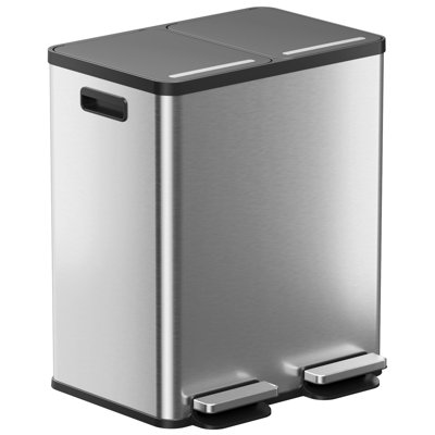 Itouchless Softstep 16 Gallon Stainless Steel Dual Compartment Combo Step Pedal Trash Can And Recycle Bin With Dual Odor Filters And Color-coded Removable Inner Buckets For Home, Office, Kitchen, 60 Liter