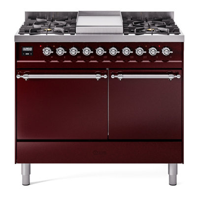 ILVE Nostalgie II Series 40 inch Dual Fuel Range with 6 Sealed Burners, Griddle (Solid Door)