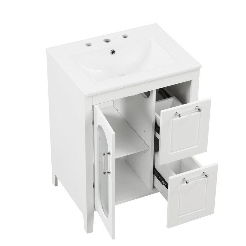Fabrianna 24'' Single Bathroom Vanity with Solid + Manufactured Wood Top, White
