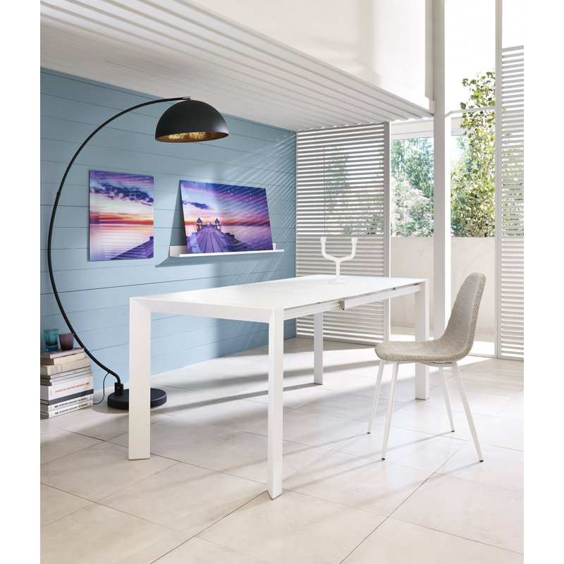 Brickhouse Extendable Glass Top Metal Base Dining Table, White