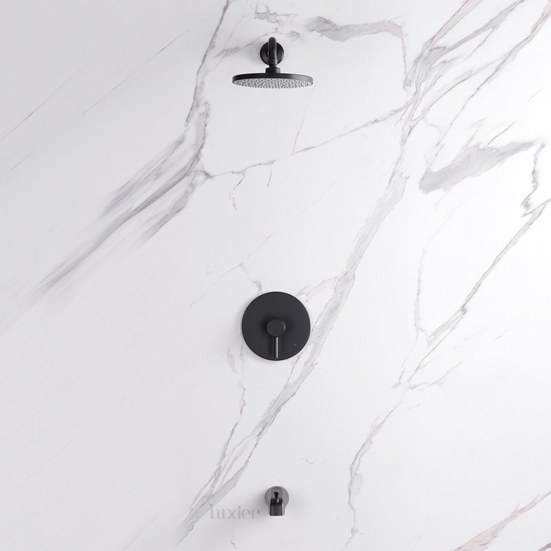 Robinet de baignoire et douche à pression équilibrée avec valve brute Rainfall, Noir mat