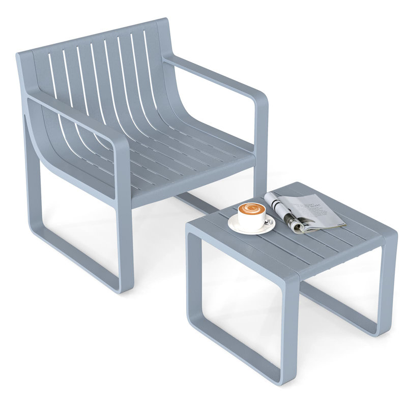 2 Piece Patio Furniture Set Weatherproof PP Chair W/ Coffee Table-Grey