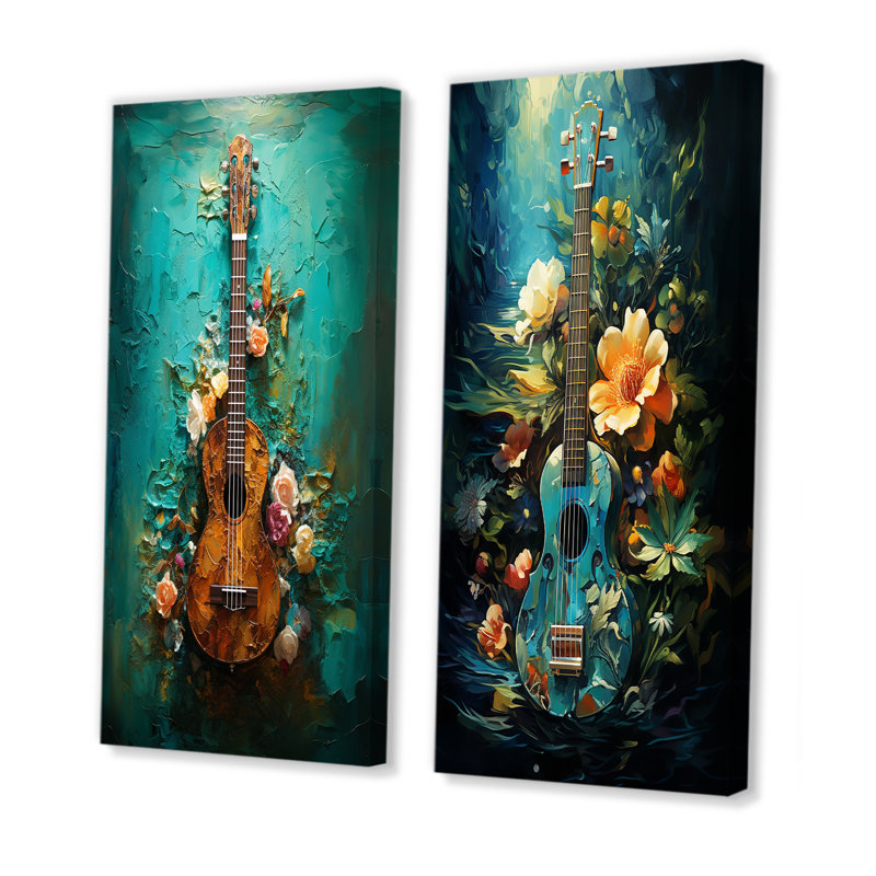 Guitare tropicale, musique euphonique - ensemble de 2 impressions sur toile, Toile tendue, H 28 po x l 25 po