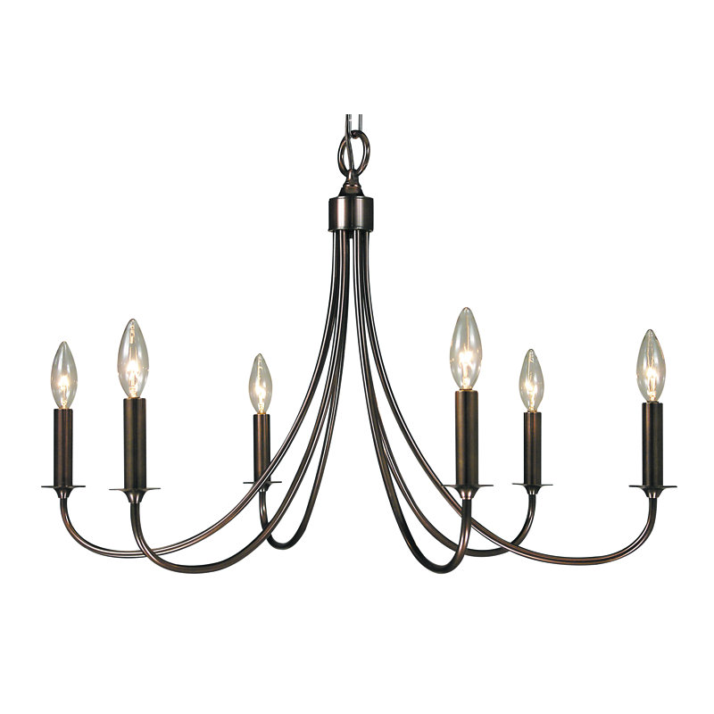 Lustre classique à 6 lumières de style bougie Cammy, Étain satiné