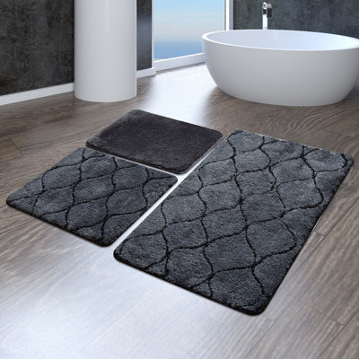 Ensemble de tapis de bain en acrylique (3 pièces), couleur anthracite, 15,7 x 23,6 pouces et 19,7 x 23,6 pouces et 23,6 x 39,4 pouces | 100% acrylique, antibactérien, antidérapant | Lavable à la machine, doux et durable pour la sécurité et le confort de la salle de bain
