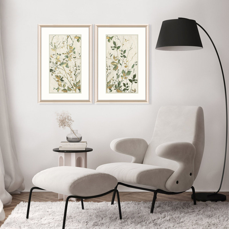 "Golden Green Branches" par Black, ensemble de 2 pièces sur papier