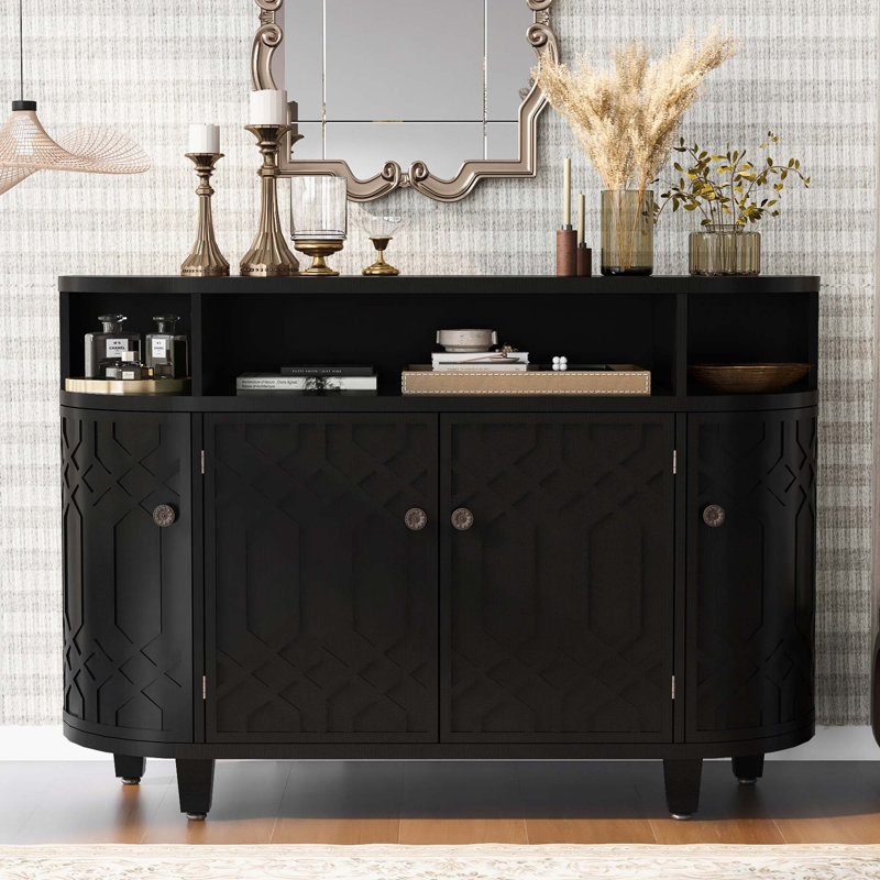 Armoire de rangement courbée avec 4 portes et tablettes réglables, Noir
