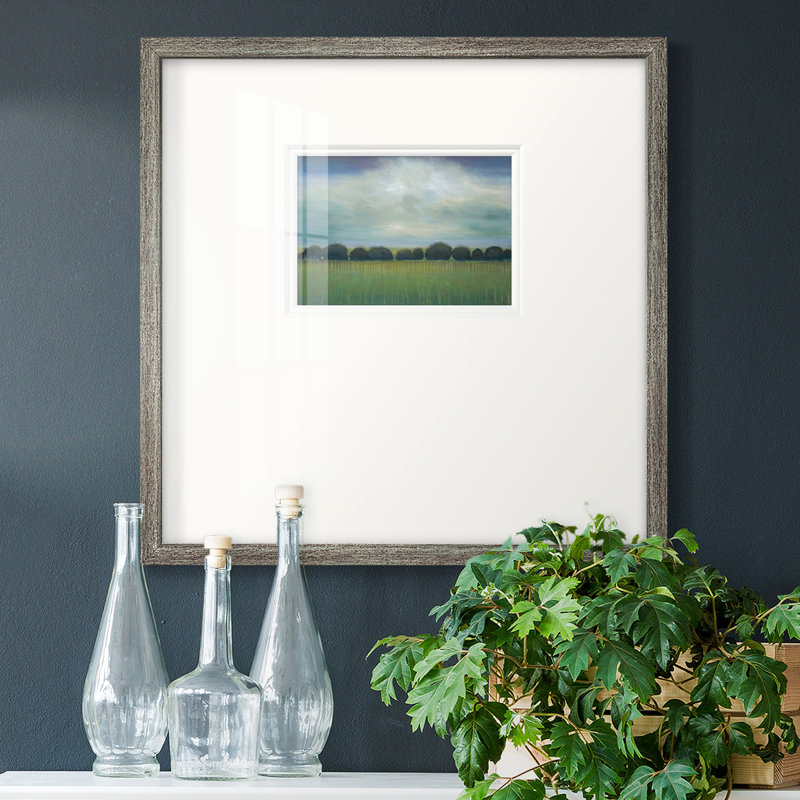 " Greener Pastures ", 21" H x 21" W x 1.25" D, White Framed