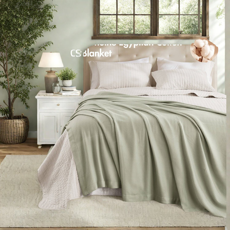 Ensemble de literie en coton égyptien de qualité supérieure, couverture vert sauge, maison confortable