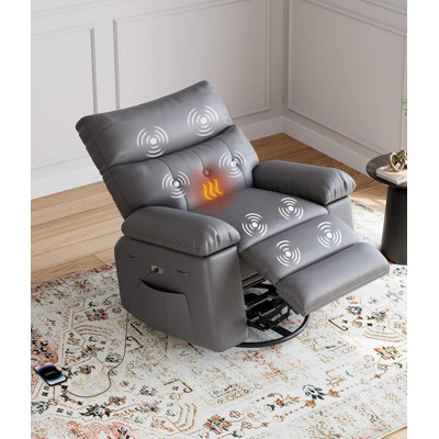 Oversized Power Rocker Swivel Recliner Chair with Heat and Massage, Extra Wide PU Leather Electric Recliner for Living Room