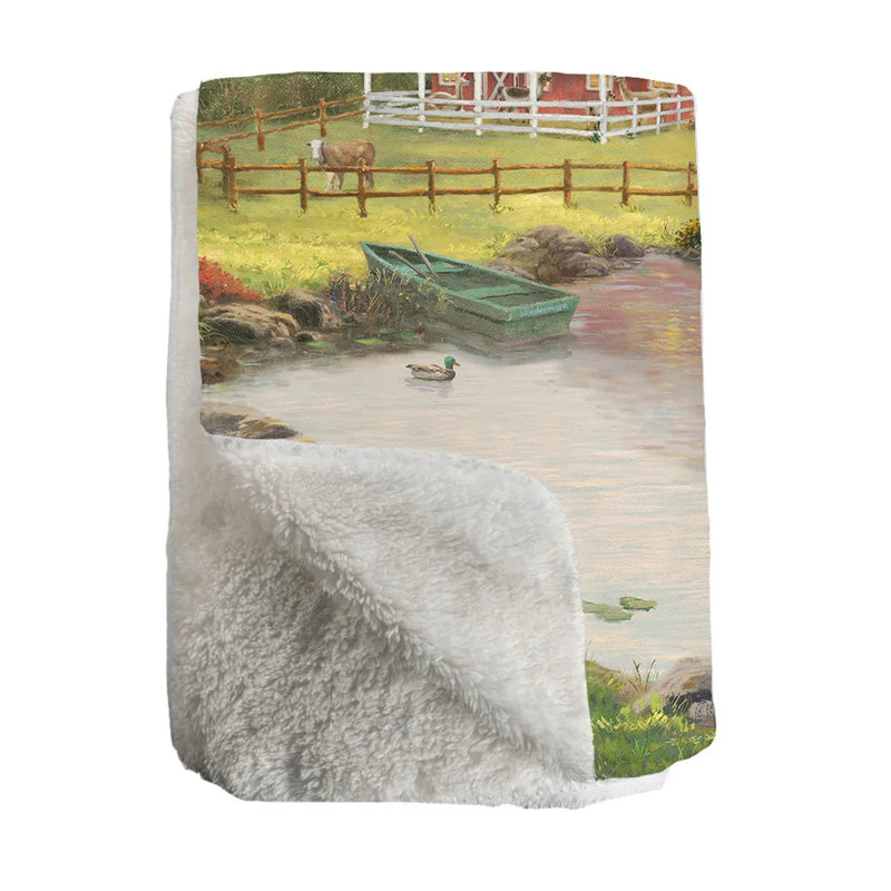 Jeté en sherpa Thomas Kinkade Red Barn Retreat