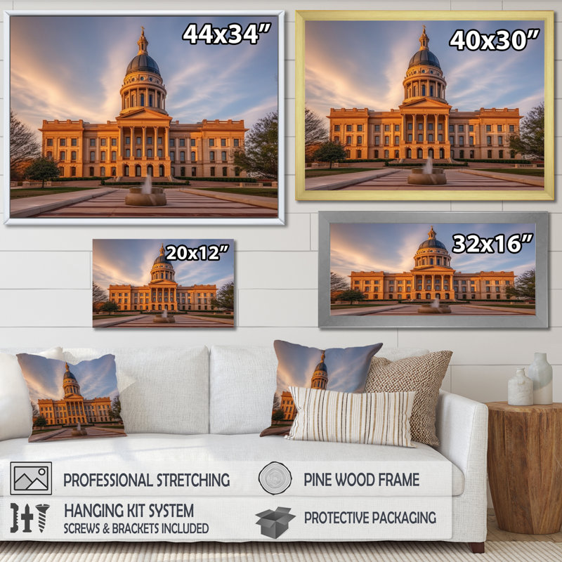 Oklahome City Hall Architecture II - Oklahoma, art mural, Cadre flottant blanc, H 30 po x l 40 po x P 1,5 po