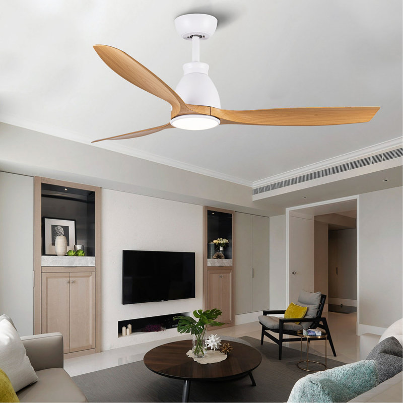 Ventilateur de plafond d'intérieur 52 pouces avec DEL intégrées - blanc mat avec pales à grain de bois brun antique, Naturel