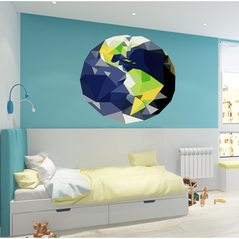 Décalcomanie murale planète terre polygonale, H 46 po x l 46 po