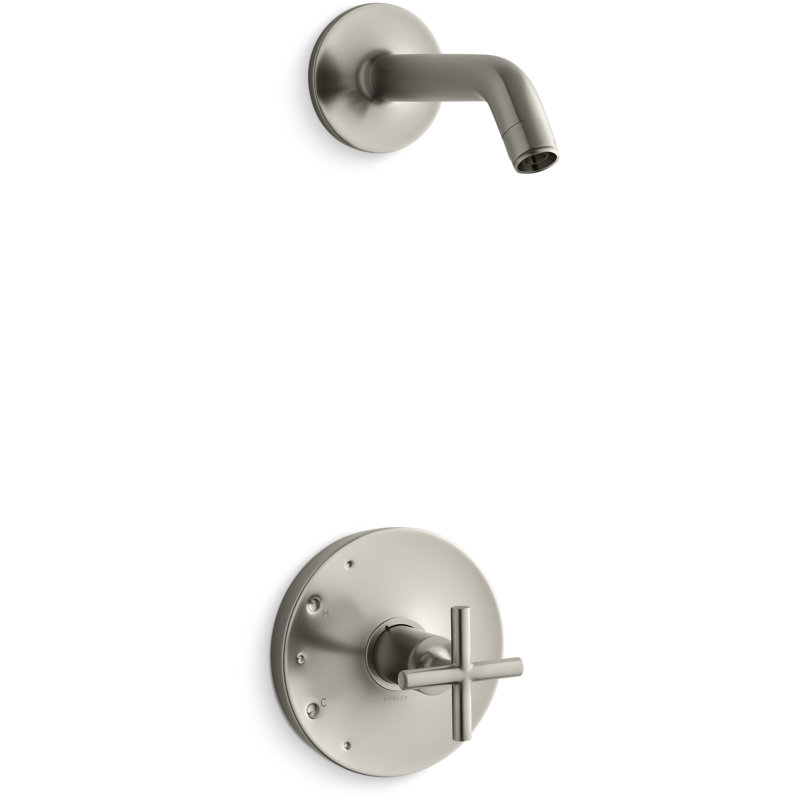 Purist® Rite-Temp® Shower Valve Trim with Cross Handle, Less Showerhead, Vibrant Brushed Nickel