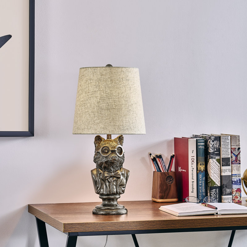 Lampe de table buste en résine 20 po bronze avec abat-jour en lin, Tanné, Brun