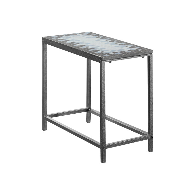 Table d'appoint en métal gris avec surface en carreaux bleus - idéale pour le salon, la chambre à coucher