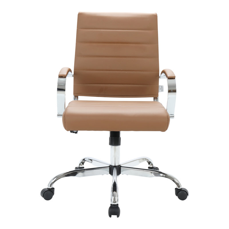 Fauteuil de conférence en cuir Benmar à dossier moyen pivotant et inclinable, Single, Brun