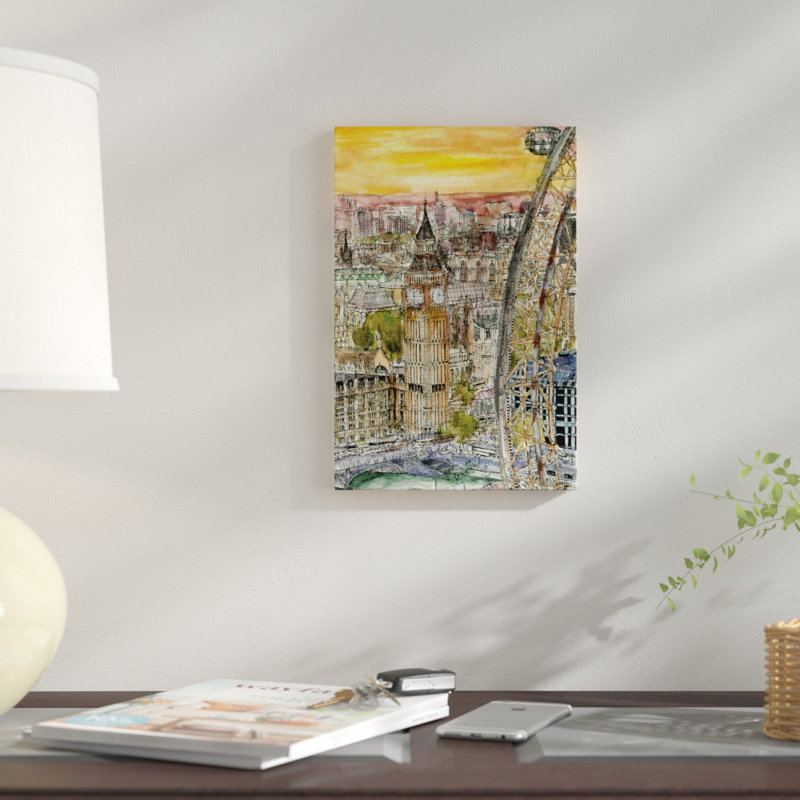 « city scene iv », reproduction de peinture à l’aquarelle sur toile, H 40 po x l 26 po x P 1,5 po, Toile tendue, Pas de tapis
