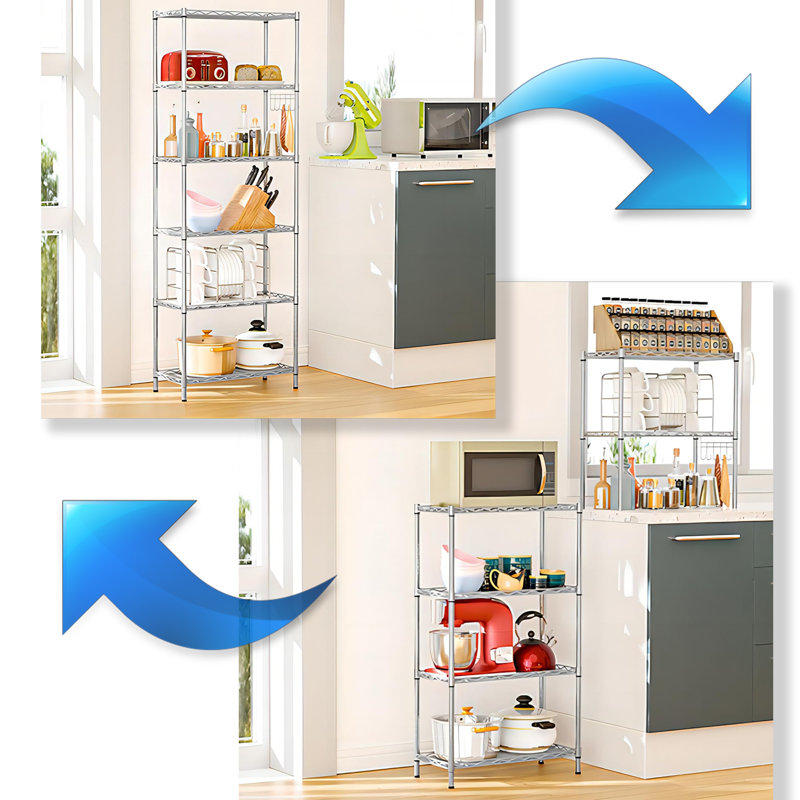Manry 72" H x 23.2" W x 13.78" D 5-Tier Chrome Shelving Unit with Wheels, Side Hooks