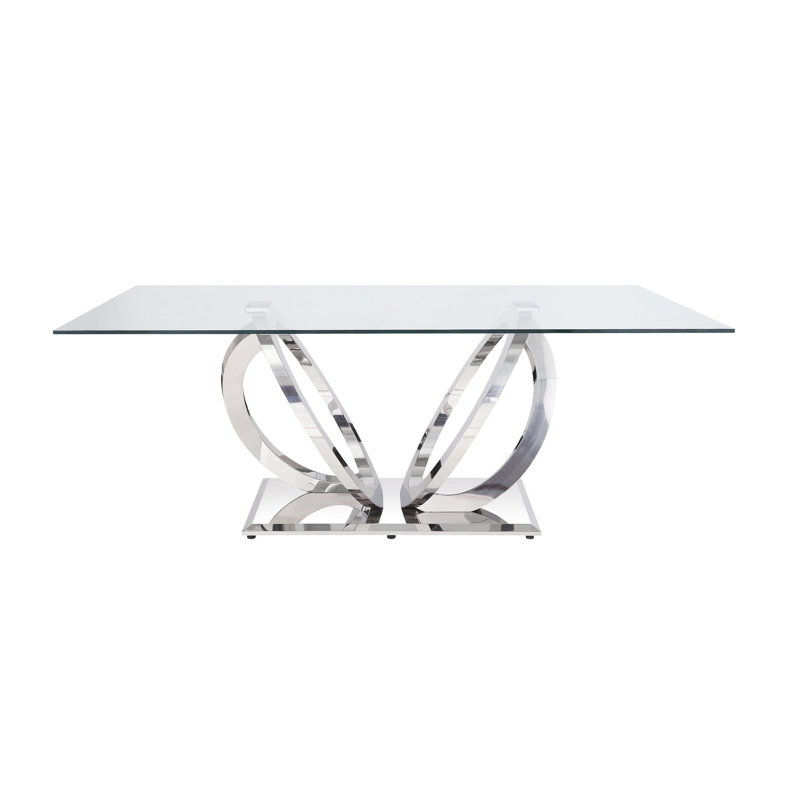 Table de salle à manger captivante en verre transparent brillant et brillant