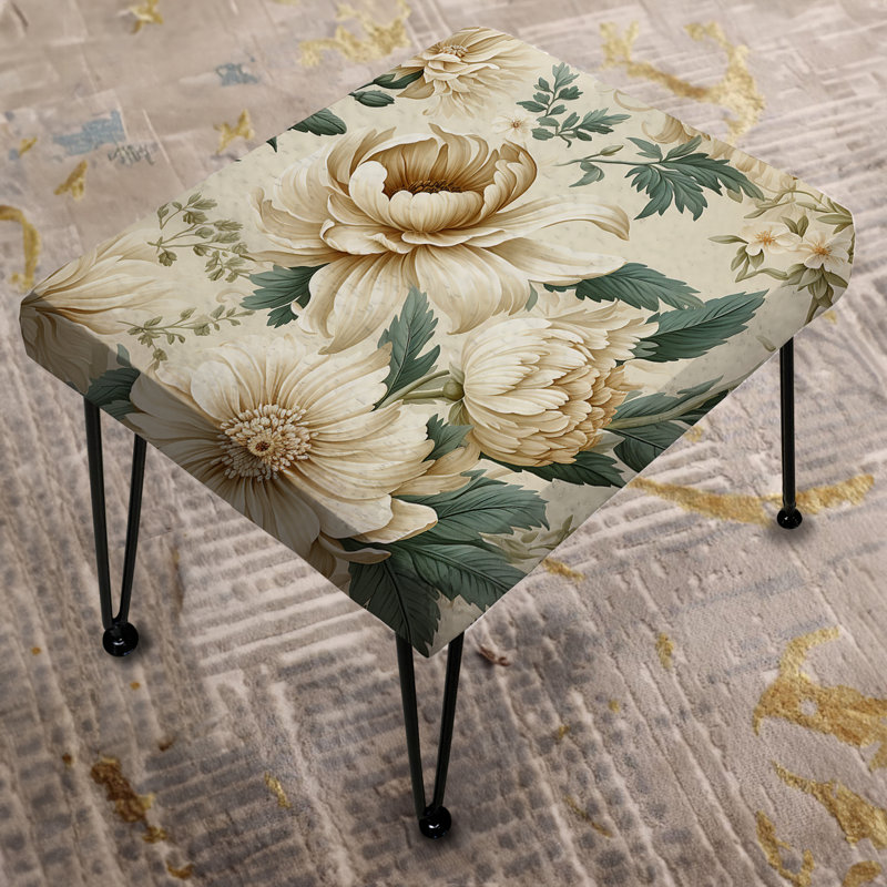 Repose-pieds beige antique antique avec motif floral