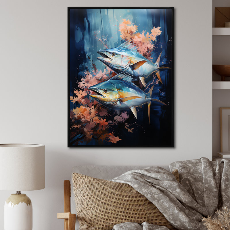 Zao " Fishing Majestic Marlins V ", 32" H x 24" W x 1" D, Black Floater Framed