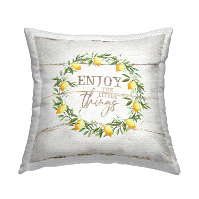 Enjoy Little Things Rustic Country Lemon Wreath Outdoor Printed Pillow by Jennifer Pugh