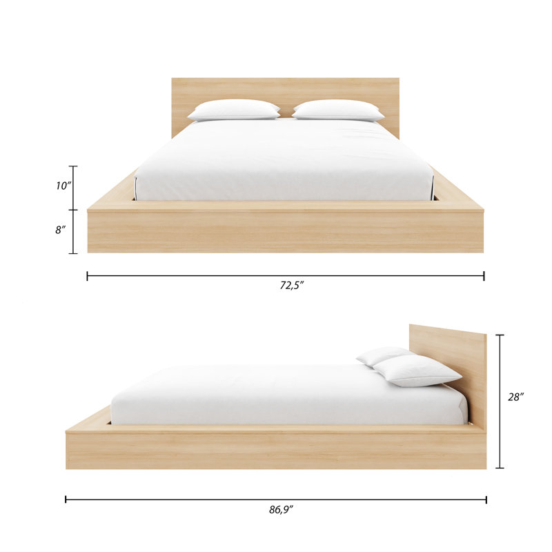 Ensemble de lit plateforme bas Makoa, Beige, Grand lit