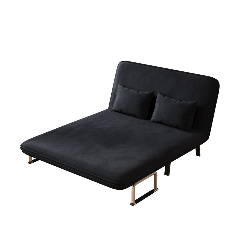 Velvet Black 55″ Convertible Chair Bed, Tri-Fold Sofa Bed With Adjustable Backrest & Pillow, Leisure Chaise Lounge Couch With Sturdy Steel Frame For Home & Office, Comfortable Sleeper Chair
