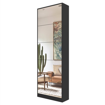 Modern Sleek 5-tier Flip-down Shoe Cabinet With Mirror Door & Double-layer Plastic Racks