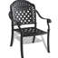 Ensemble de 3 meubles de patio en fonte d'aluminium, noir, coussins de couleur aléatoire pour repas en plein air, chaises empilables, table ronde avec trou pour parasol, Glad Time.
