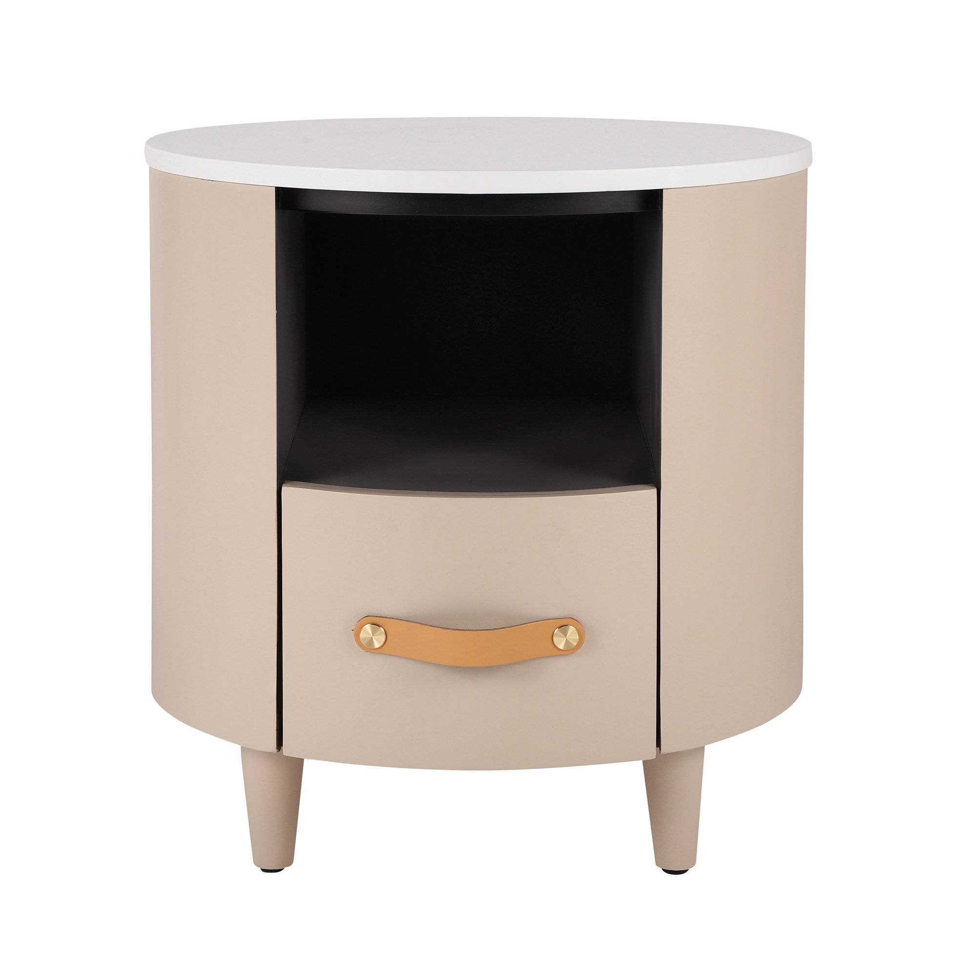 Latitude Run® Modern Round End Table, Khaki Nightstand With Spacious ...