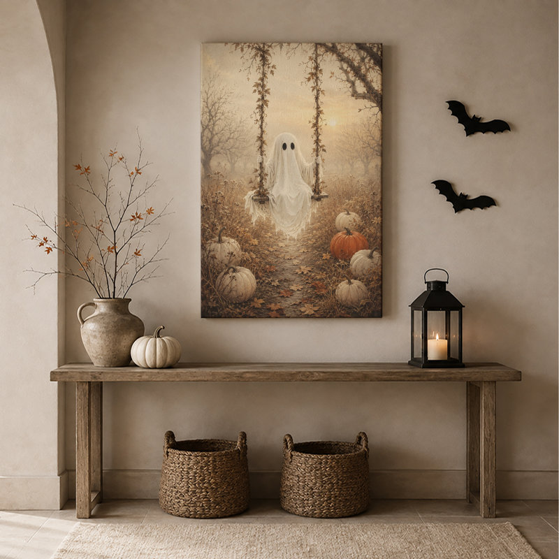 Toile blanche «Ghost On Swing In Golden Autumn», art mural sur toile, H 36 po x l 24 po