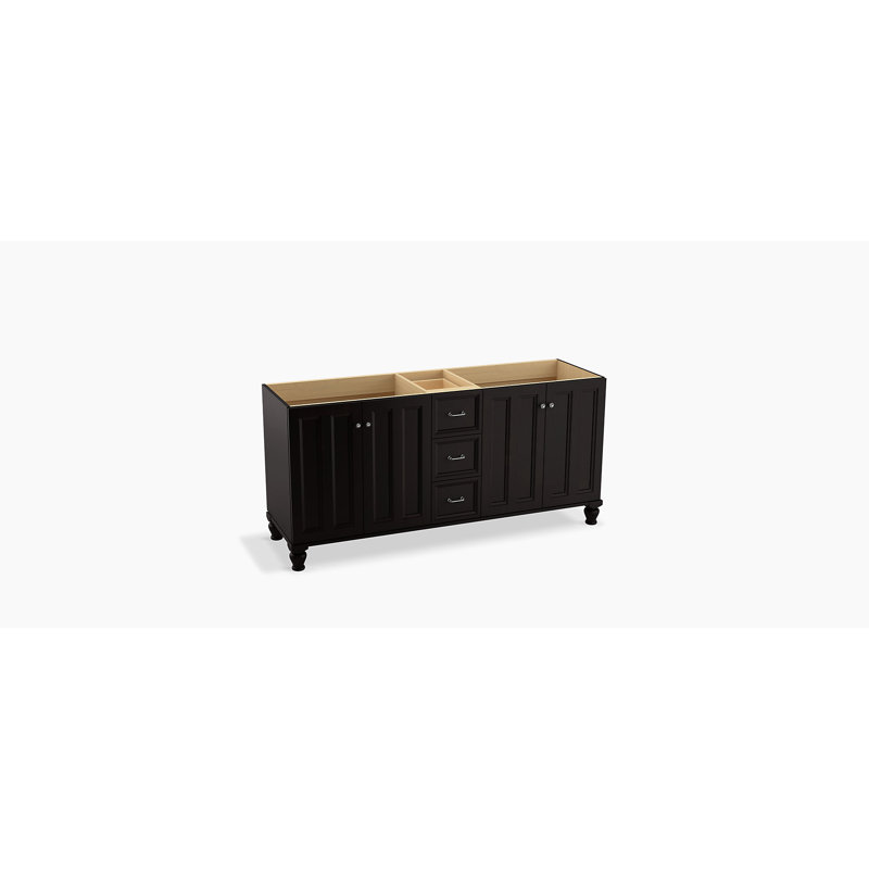 Damask 72" Vanity Base Only with Furniture Legs, 4 Doors and 3 Drawers, Batiste noire
