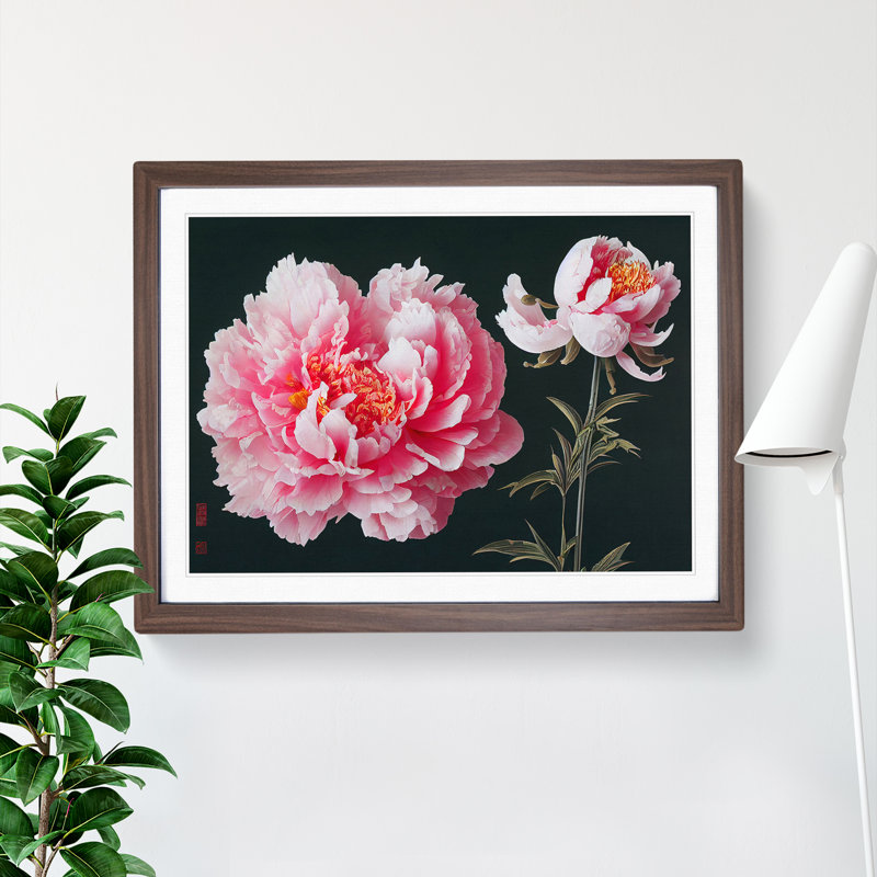 Epic Peonies - Framed Print, 46cm H x 64cm W x 2cm D, Walnut