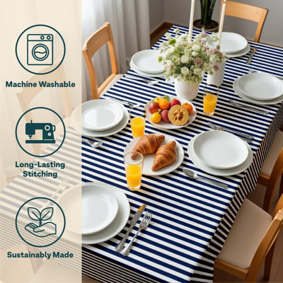 Navy Striped Tablecloth 84" x 60"