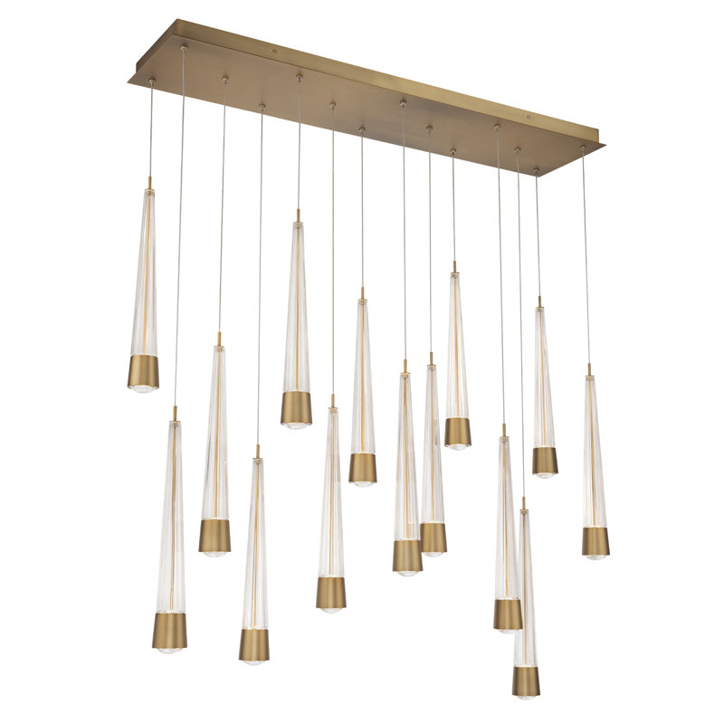 Luminaire suspendu 14 lumières DEL Quill Linear, Laiton vieilli