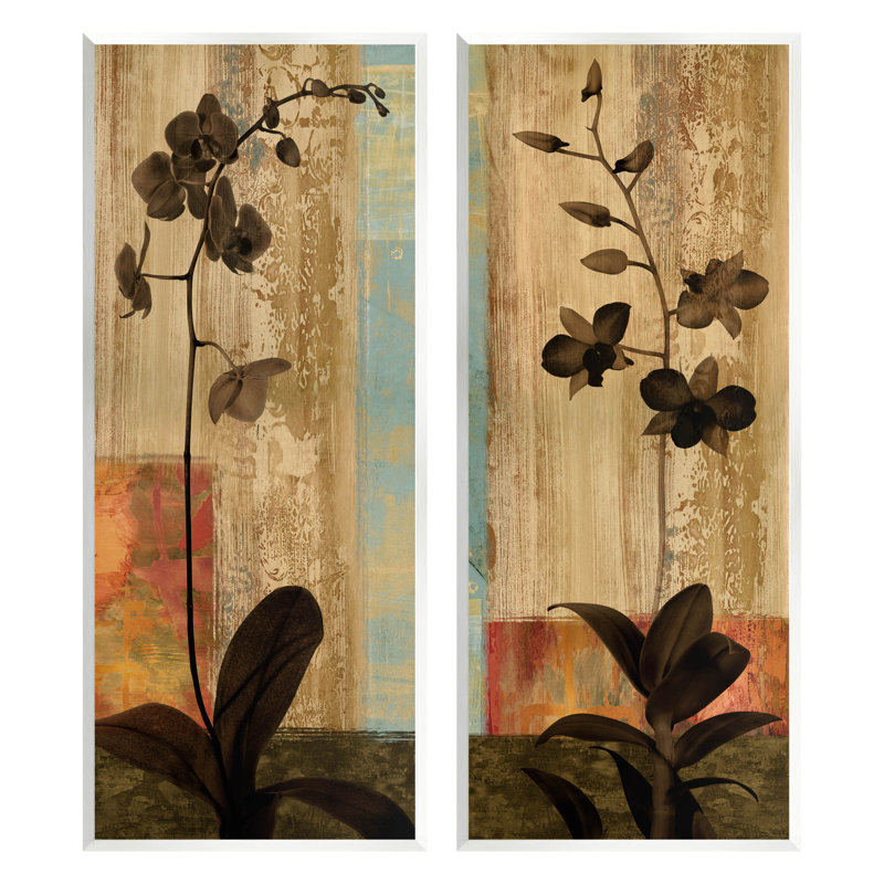 «Modern Boho Orchid Blooming», ensemble de 2 toiles murales par Chris Donovan, L 7 po x H 17 po x P 0,5 po, Cadre blanc