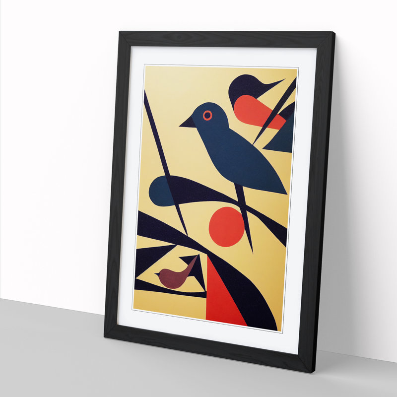 Simple Abstract Bird Vol.1 - Single Picture Frame Print, 46cm H x 34cm W x 2cm D, Walnut