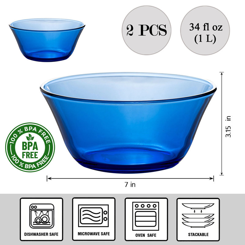 Bol à salade en verre 7 po Lakevia, Bleu