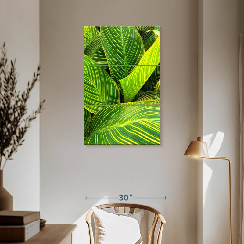 Feuilles vertes rayées, H 57 po x l 36 po