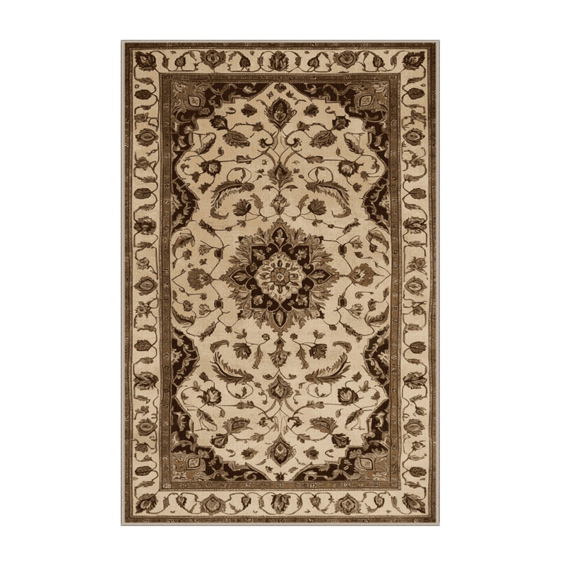 Tapis brun Tabriz lavable à la machine, Rectangulaire 7 pi x 10 pi