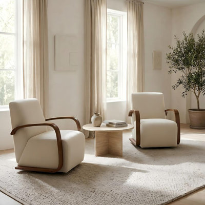 Cream Upholstered Swivel Accent Chair(Set Of 2)