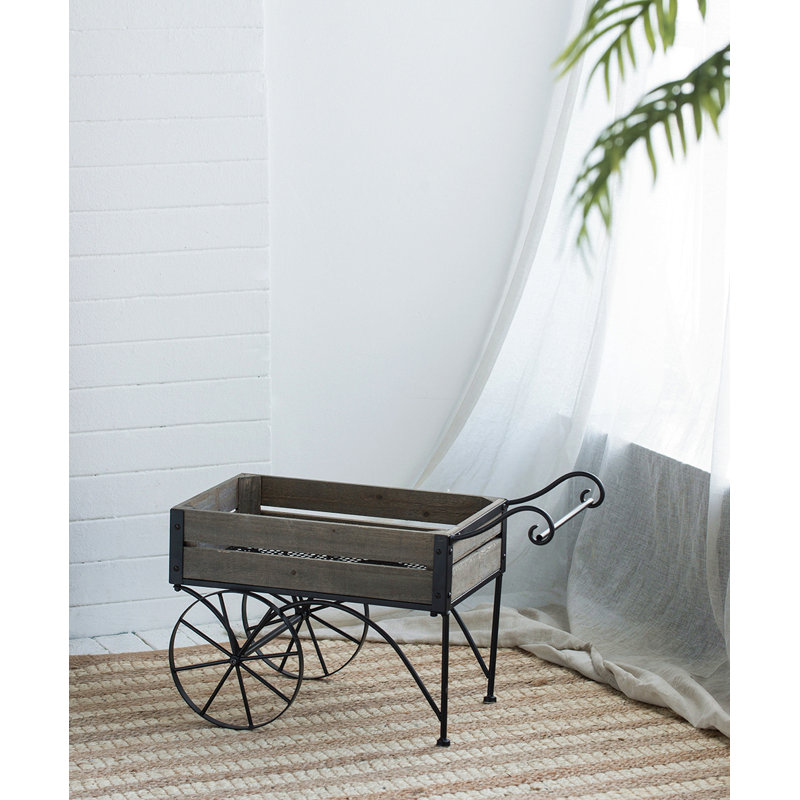 24.4X12.6X15.4" Rustic Black Trolley Cart Plant Stand, Planter