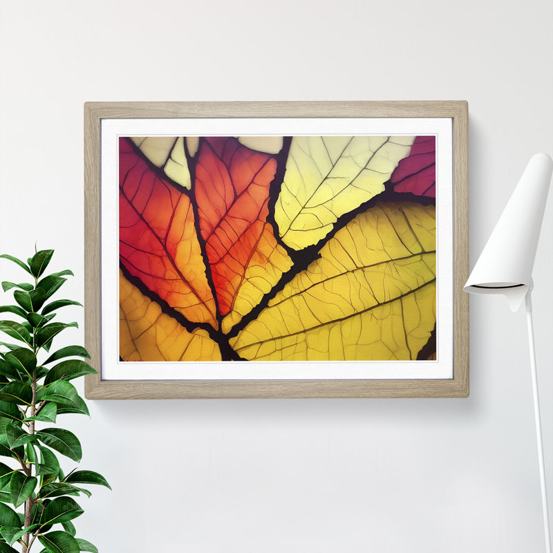 Flashy Leaf - Single Picture Frame Print, 34cm H x 46cm W x 2cm D, Oak Framed