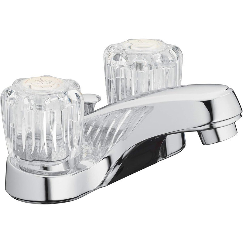 Robinet de lavabo de salle de bain, chrome poli avec boutons ronds en acrylique