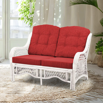 Jenice 48'' Upholstered Loveseat, Natural Rattan, White