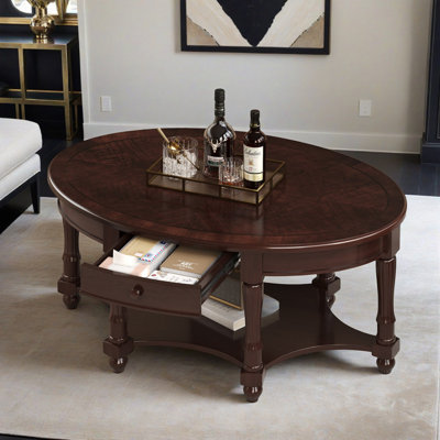 Table basse ovale de 45 po avec tiroir et étagère de rangement